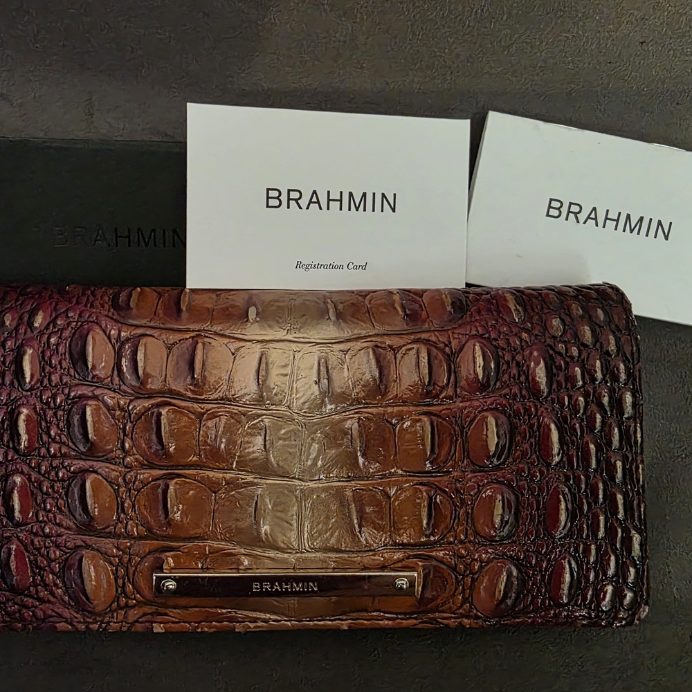 Brahmin Burgundy and Brown Croc-Embossed Wallet
